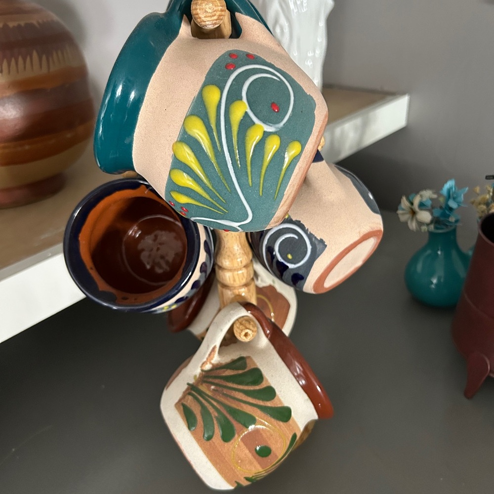 Handcrafted Ceramic Mug Set with Artistic Deign from Mexico